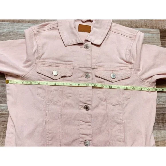 Judy Blue Womens Pink Denim Jacket Size S Distressed Hem Button Up Pockets - Picture 11 of 16
